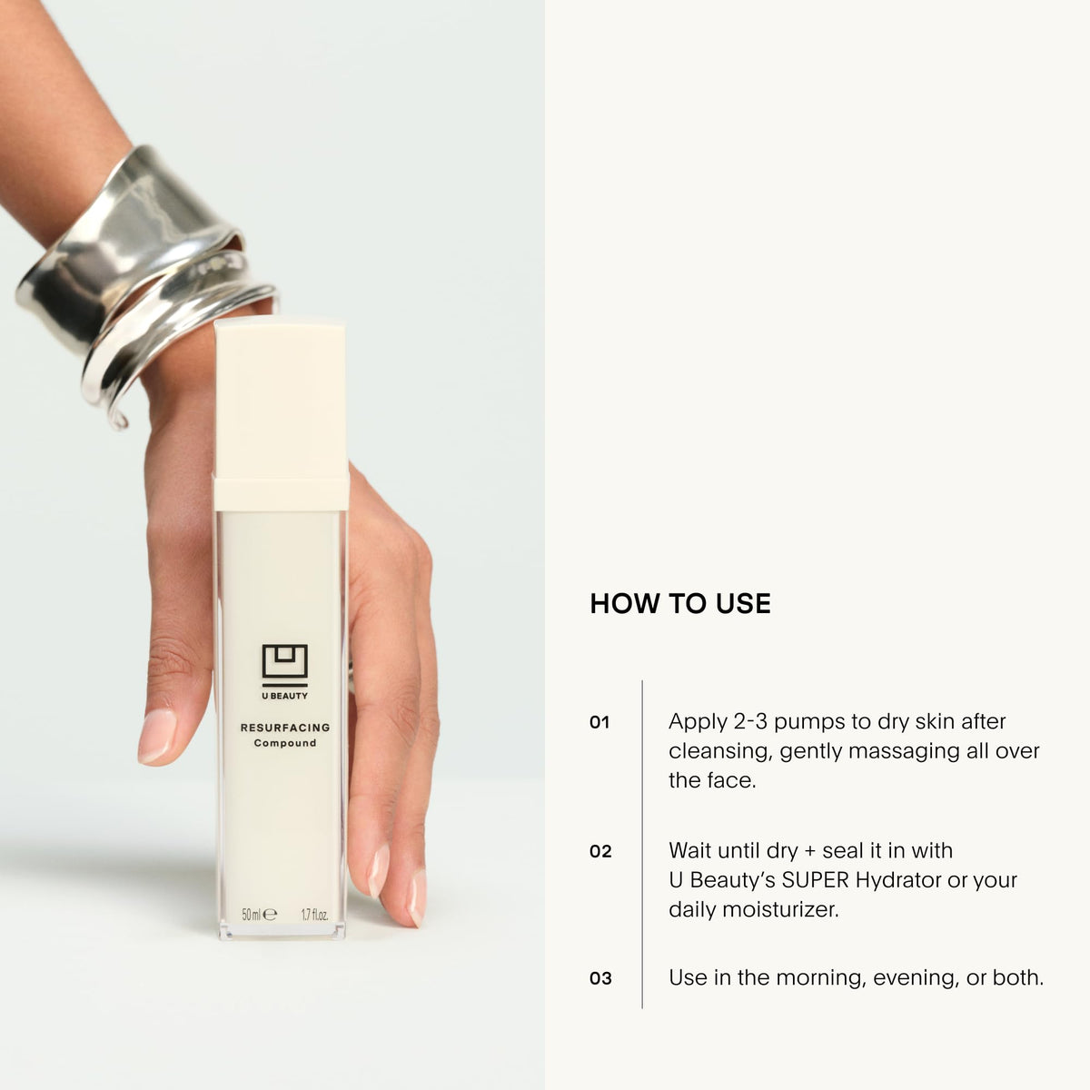 U Beauty Resurfacing Compound Serum peptide blend close-up for firmer-looking skin.