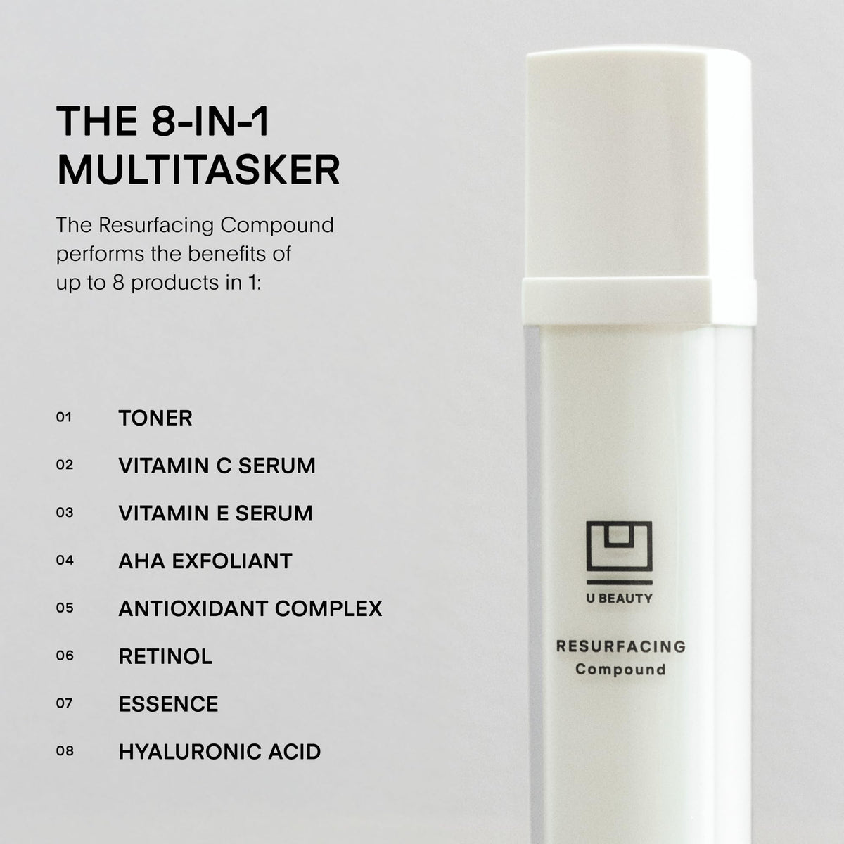Pump-top of U Beauty Resurfacing Compound Serum ready for even application