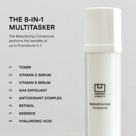 Pump-top of U Beauty Resurfacing Compound Serum ready for even application