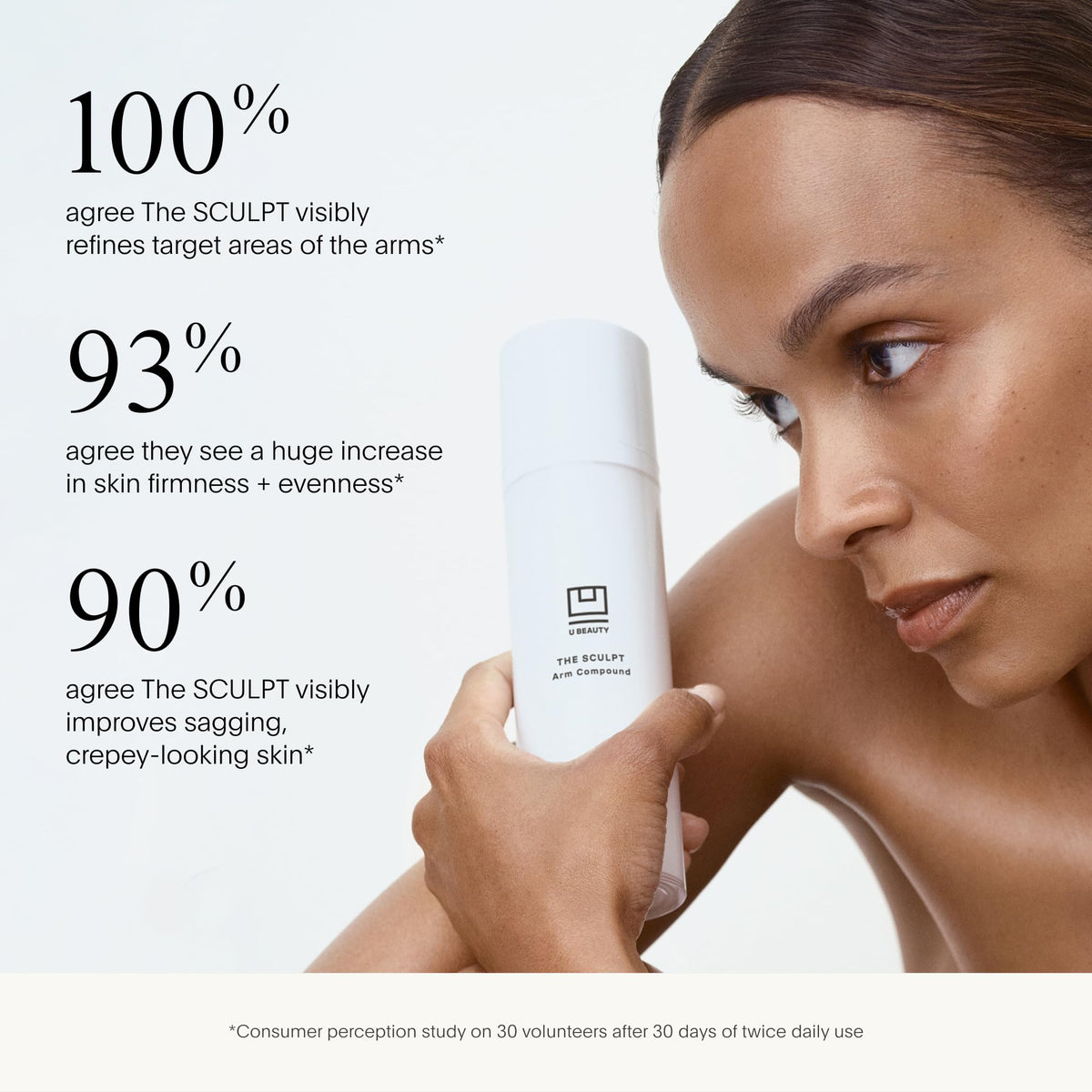 U Beauty SCULPT Arm Compound being applied to the arm for firmer appearance.