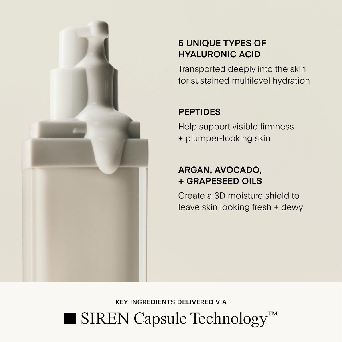 U Beauty The SUPER Hydrator ingredients graphic with peptides and grapeseed oil