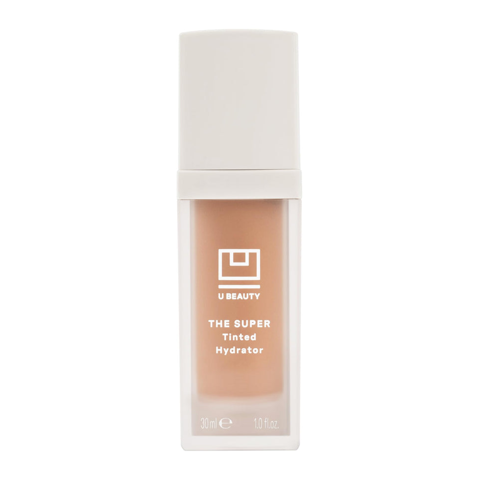 U Beauty Super Tinted Hydrator bottle highlights easy hydration and radiant skin