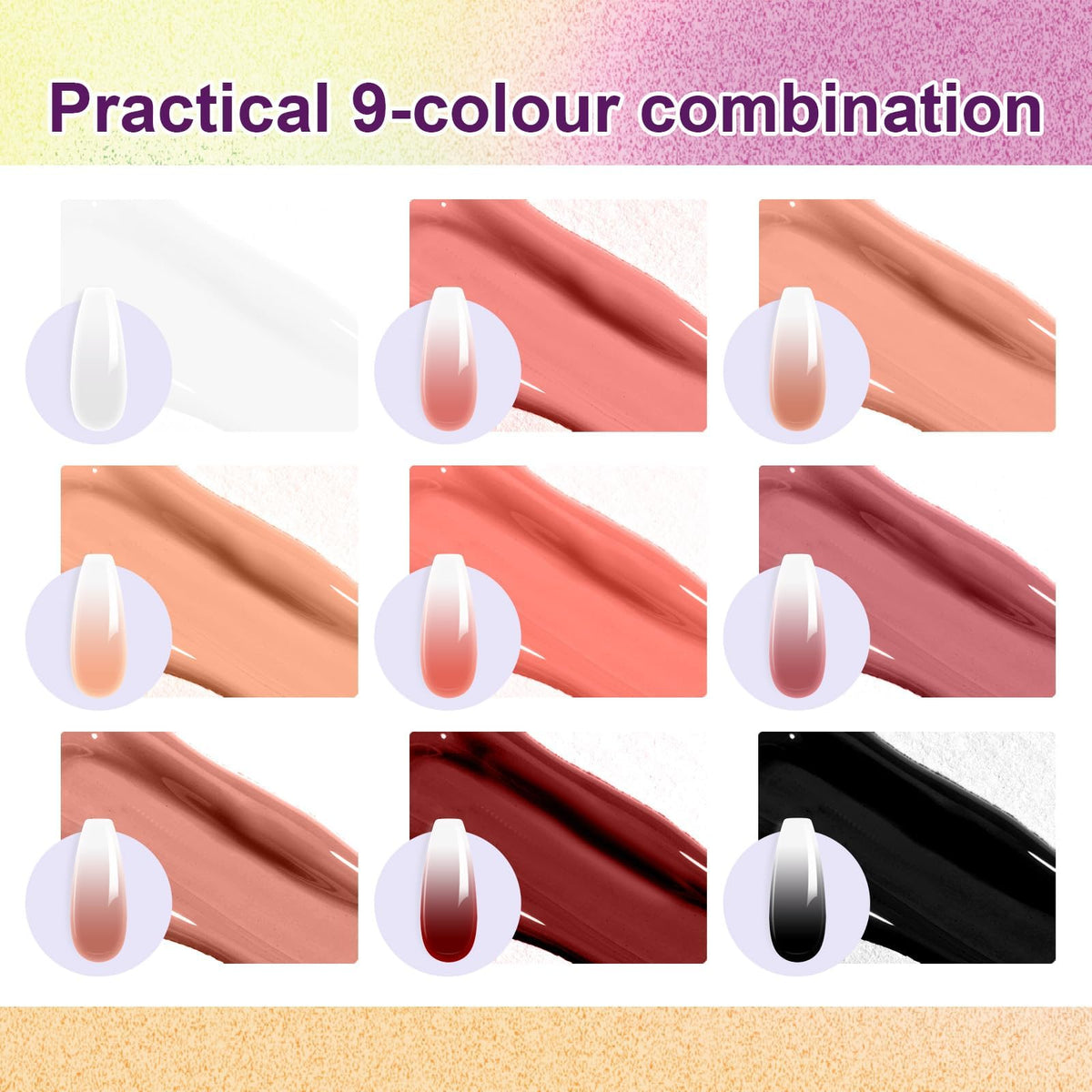 U-Shinein gradient ombre nail swatches showing blendable colors