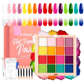 U-Shinein nail pigment palette with 16 ombre colors for vibrant art