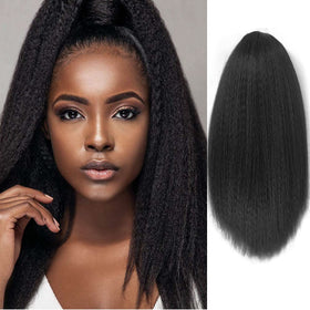 UAmy hair Long Yaki Straight ponytail in 1B black with natural-looking fullness.