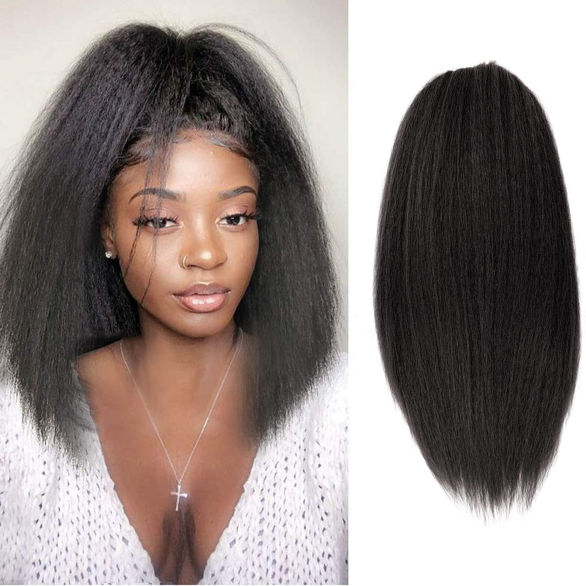 UAmy hair Yaki straight drawstring ponytail 16inch for fuller daily look.