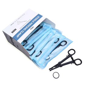 UAN sterilized piercing clamp with rubber band guides precise placement