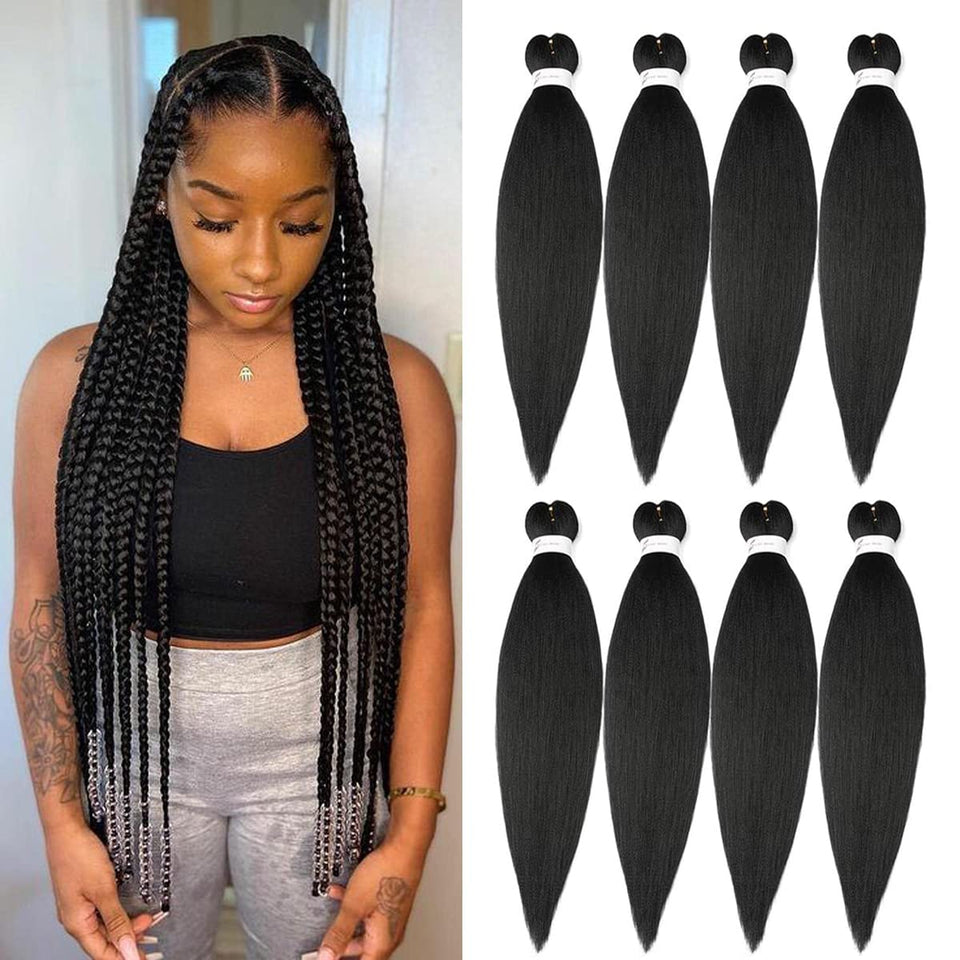 Ubeleco braiding hair pre stretched 24in in 1B for quick protective styles