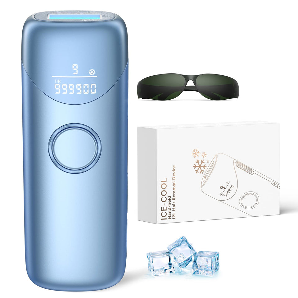 Ubroo laser hair removal device with ice cooling on skin for comfort