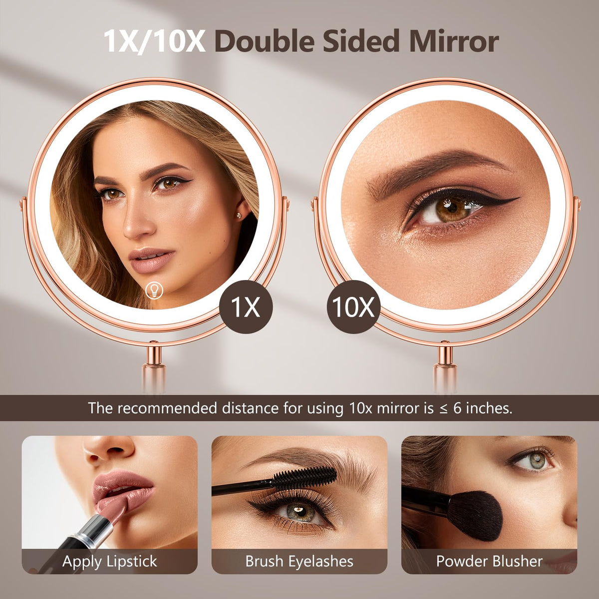 UBYMET 360-degree rotation makeup mirror with dual sides for quick angle changes