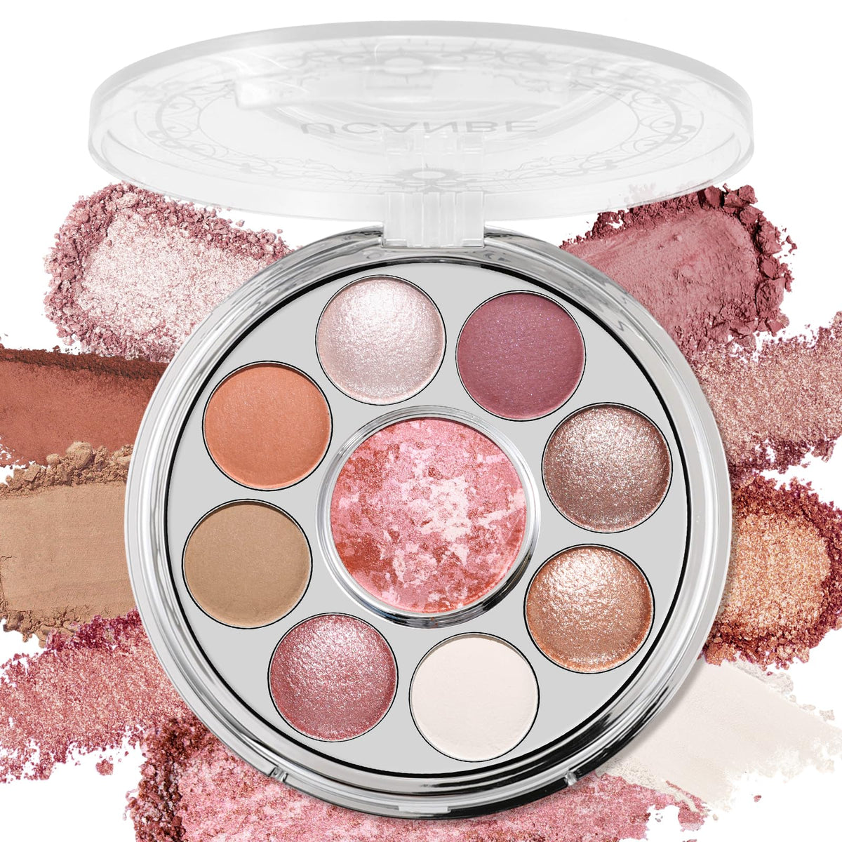 UCANBE Baked Eyeshadow and Blush Palette Whispered Rose with rose-tinted shadows for soft everyday looks