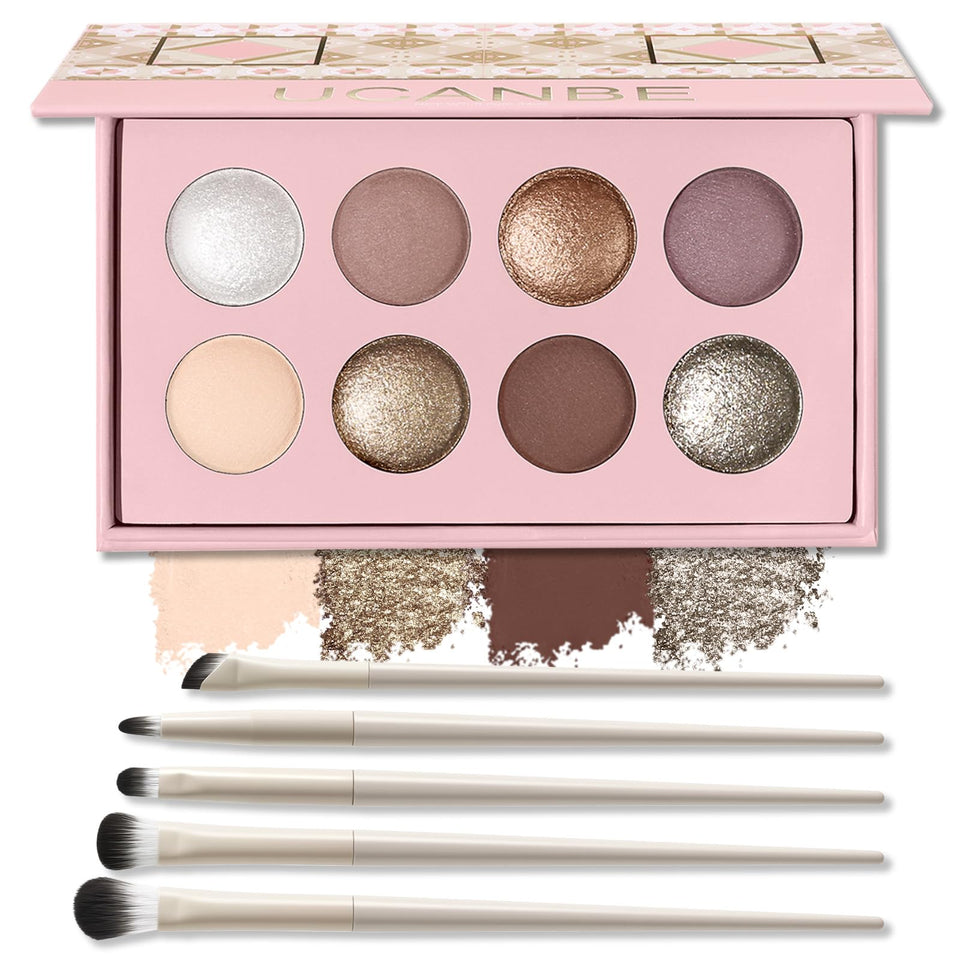 UCANBE baked-eyeshadow-palette 8-color swatches for day-to-night color payoff