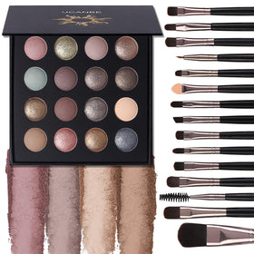 UCANBE baked palette with 16 shades showing matte and shimmer colors for versatile looks