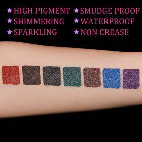UCANBE color swatches display shimmering shades for creative eye makeup ideas.