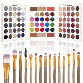 UCANBE 86-shade palette open with brush set for versatile day-to-night looks