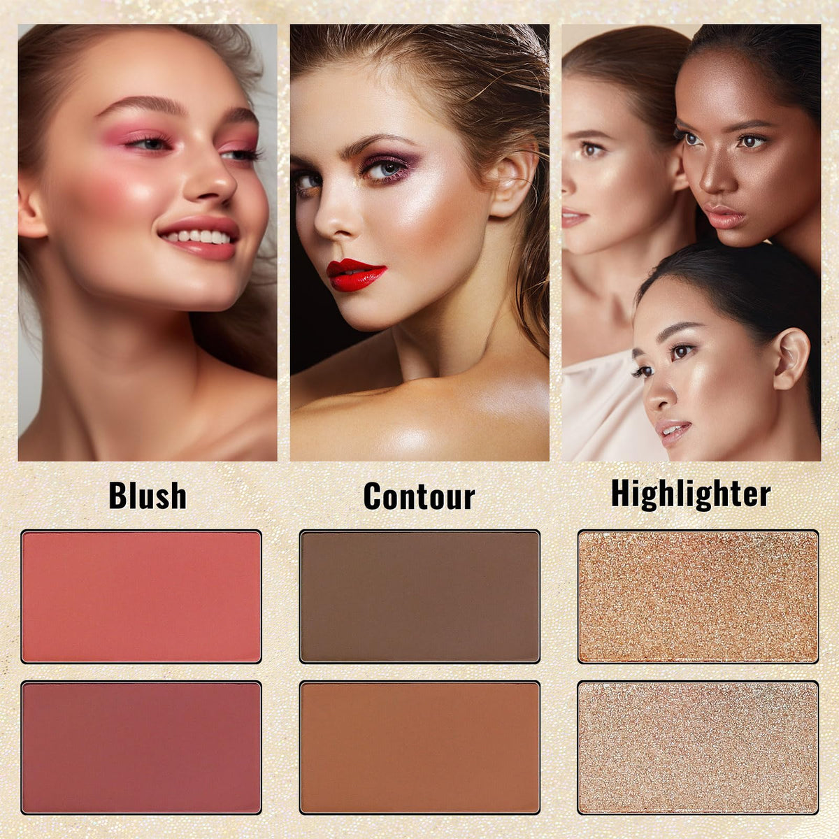 Two blush and two contour shades in UCANBE support quick sculpting.