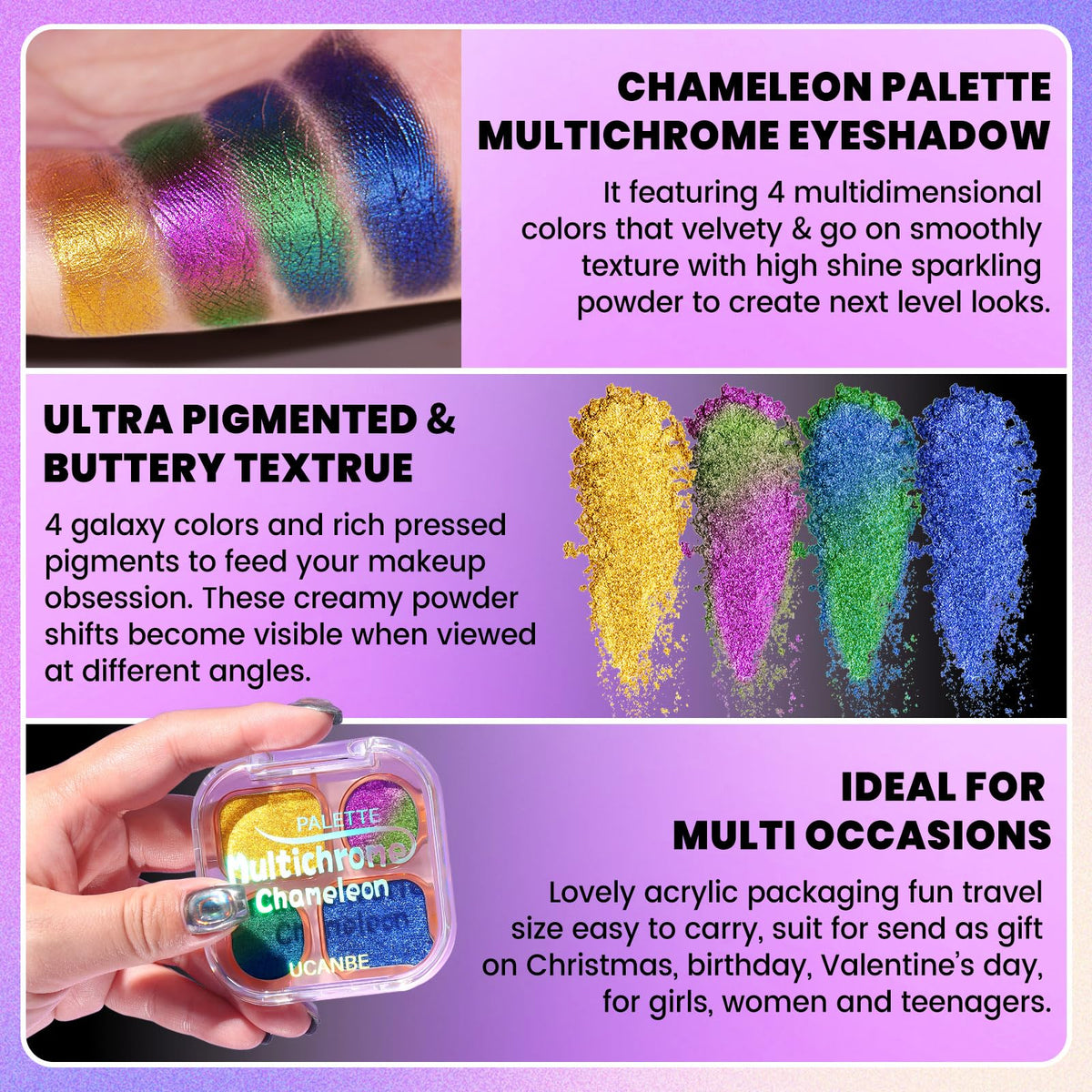 UCANBE Multichrome Chameleon packaging is travel-friendly and compact