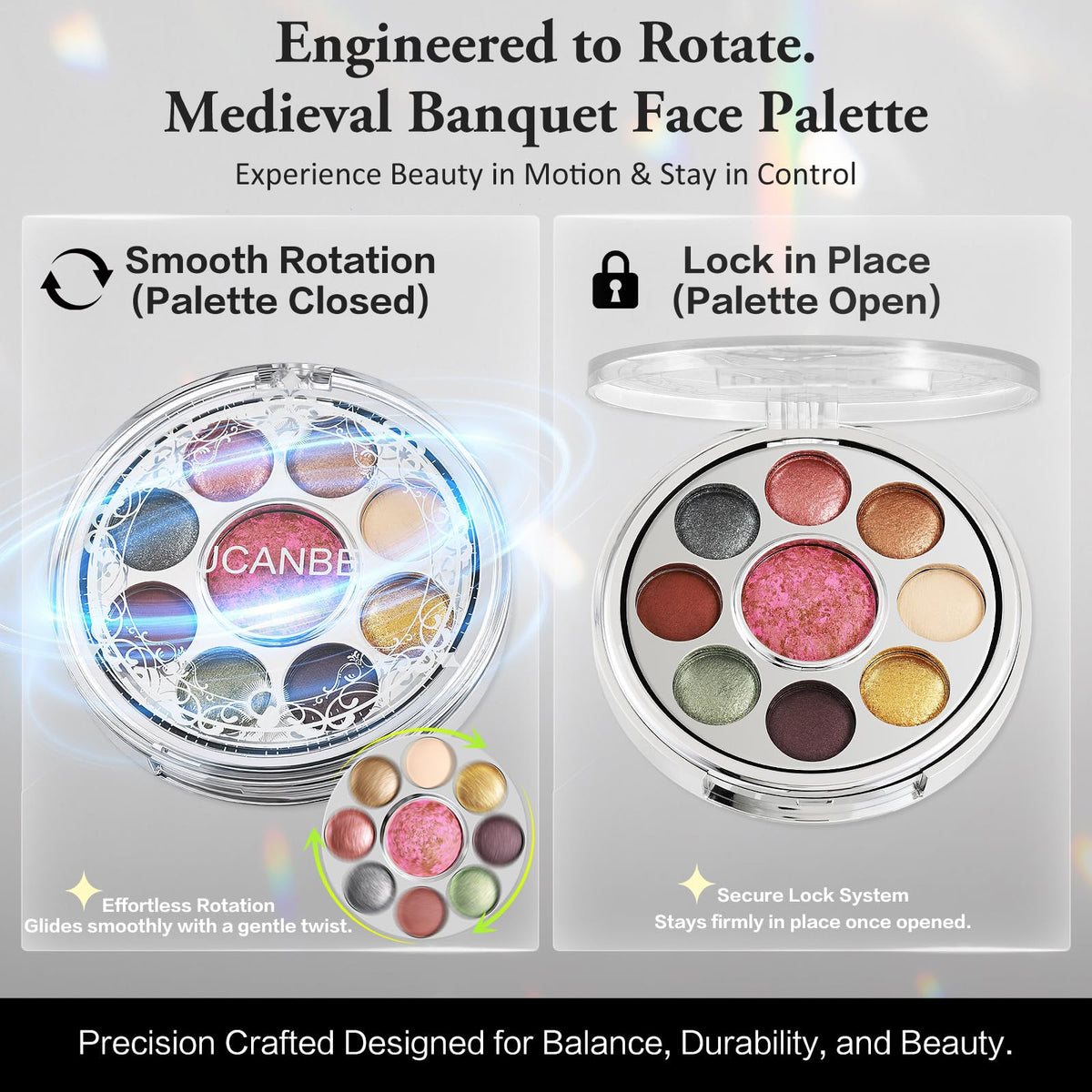 UCANBE rotating compact design opens for easy on-the-go makeup application