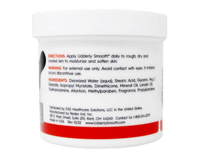 Udderly Smooth body cream tube application, long-lasting skin hydration.