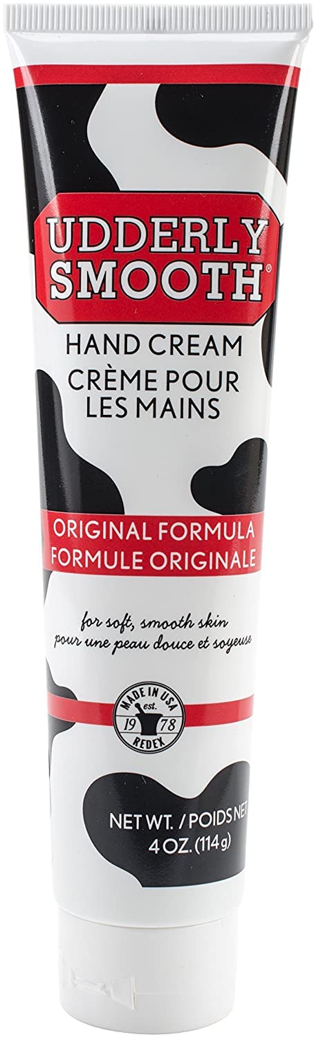 Udderly Smooth Hand Cream bottle cap close-up captures simple packaging.