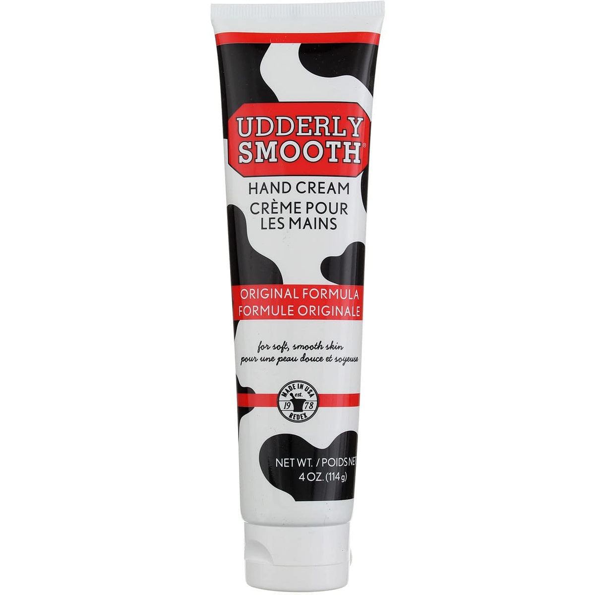 Udderly Smooth Hand Cream original formula jar close-up showing fast-absorbing moisture.