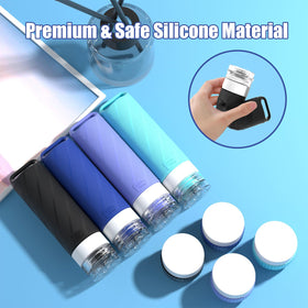 Udihch bottles with hanging holes and carabiners for space-saving storage.