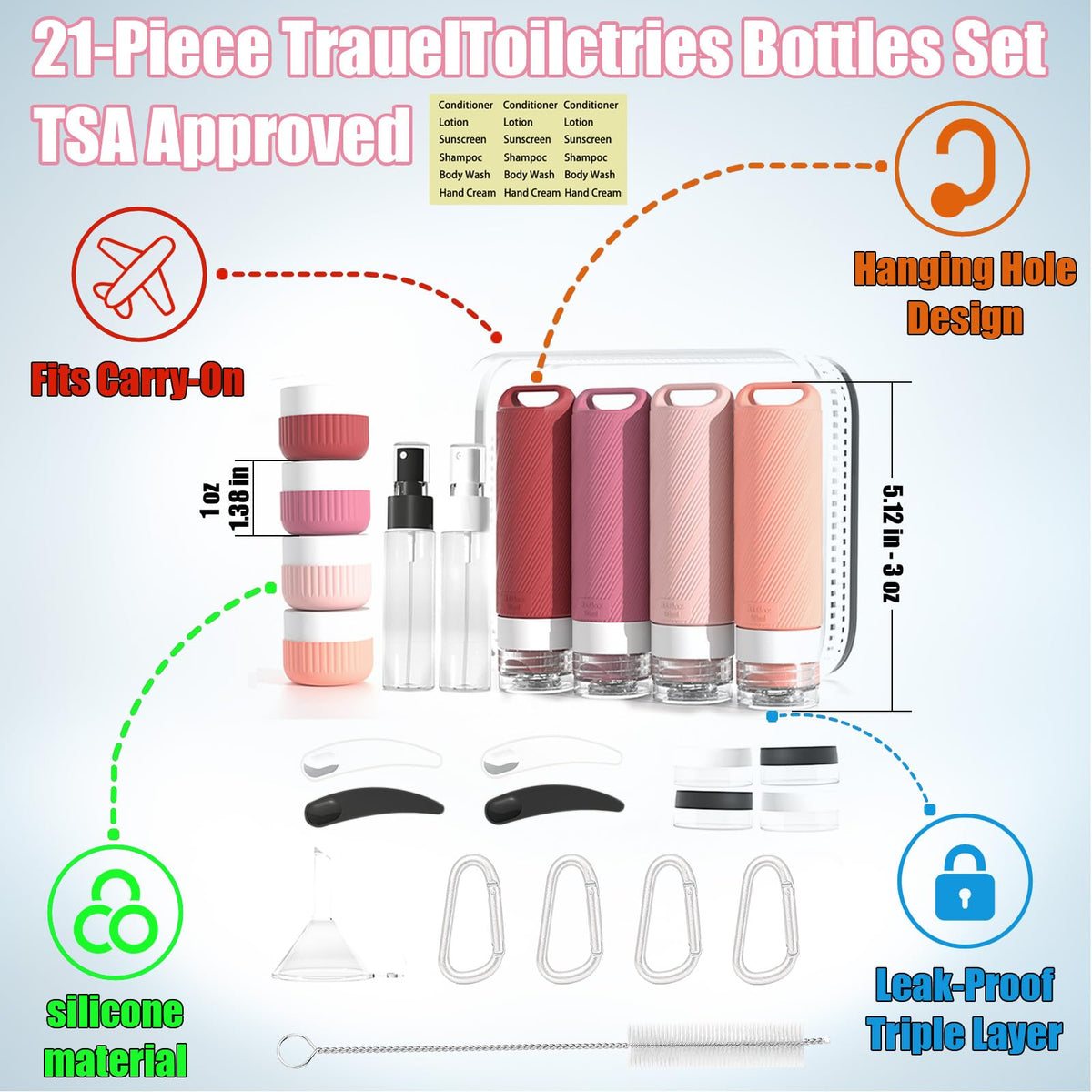 Udihch clear toiletry bag with zipper showing organized kit for TSA travel