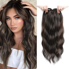 UDU Hair Topper 20inch Ombre Highlight full view showing voluminous waves for thinning hair.