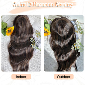 UDU Hair Topper 20inch ombre highlights side view adds volume and movement.