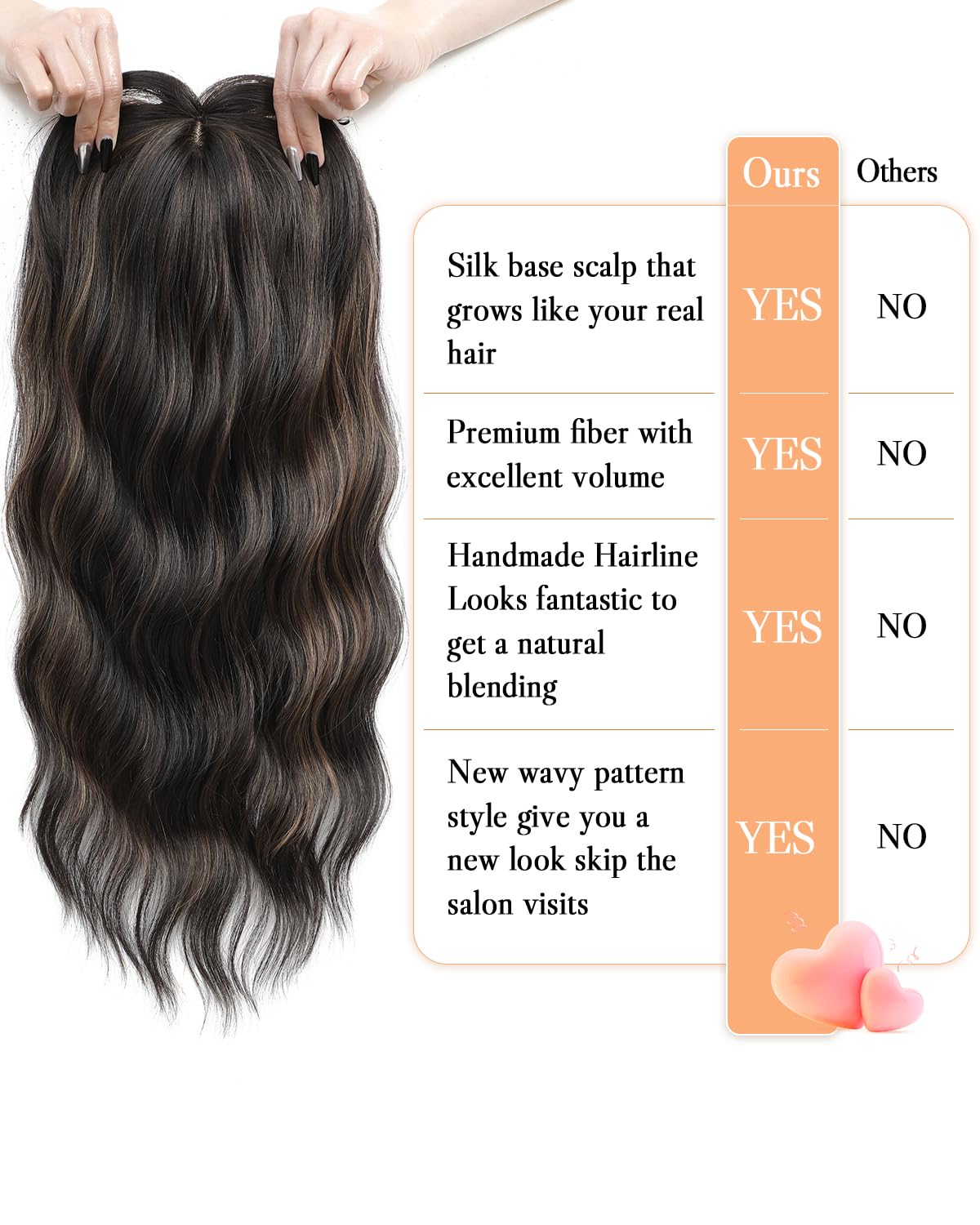 UDU Hair Topper breathable design provides comfortable wear and secure fit.