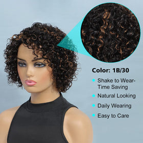 UDU Highlighted 1B/30 curly wig in black-brown tones