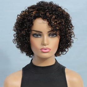 UDU Ombre Curly Wig with piano color, side part for daily natural look