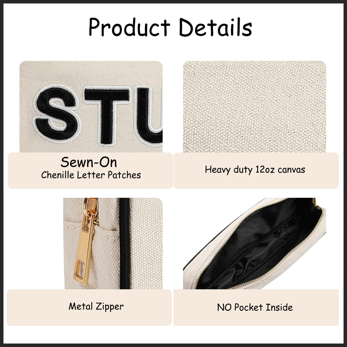 uekeboag makeup bag zipper detail, smooth opening for daily use