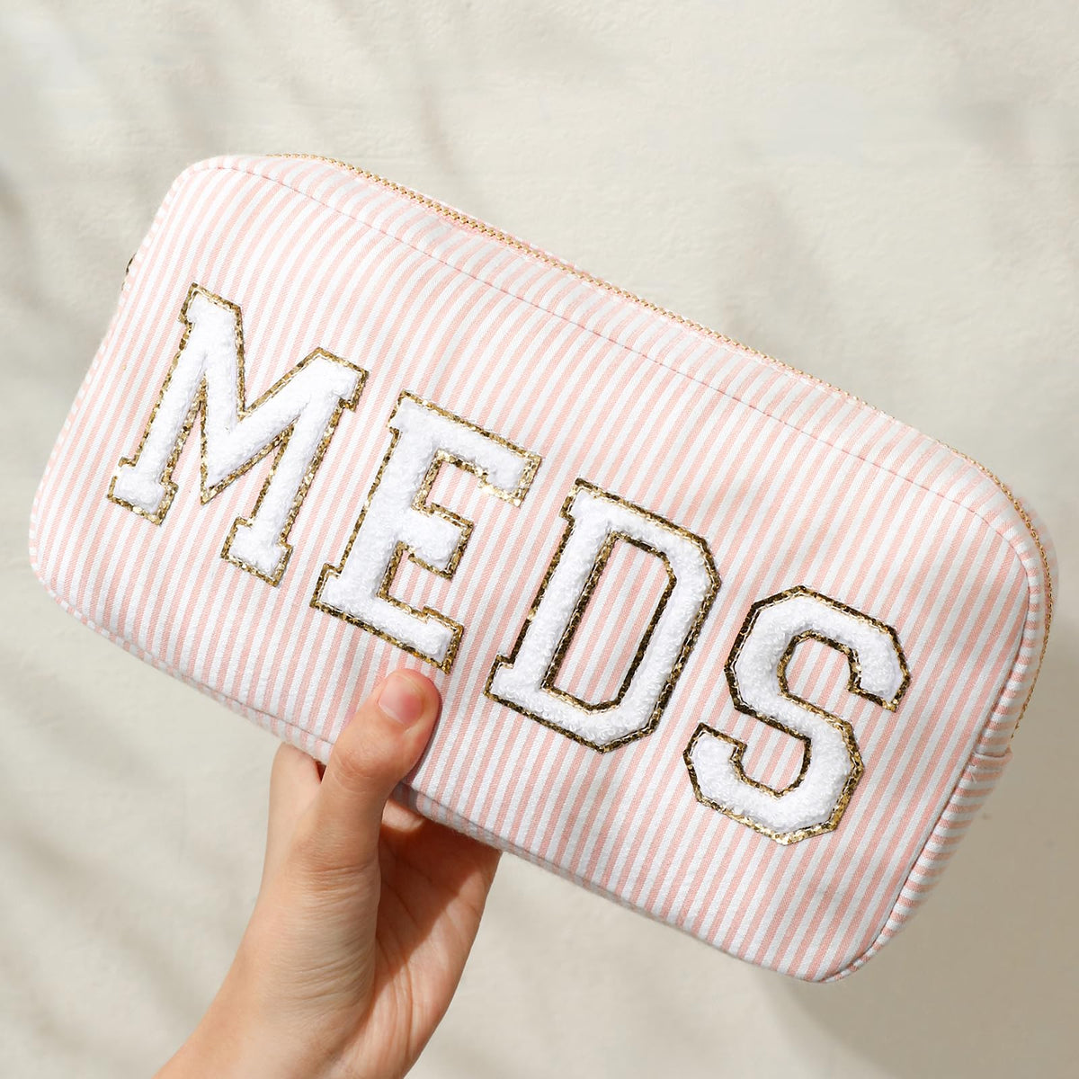 uekeboag Chenille letter patches bag features plush embroidered patches.