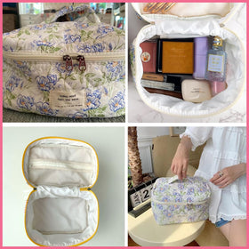 uekeboag Coquette aesthetic makeup bag with a smooth zipper for secure travel storage.