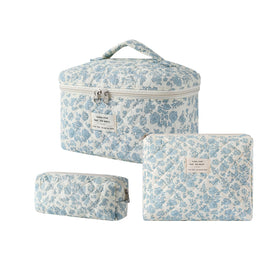 uekeboag coquette floral makeup bag large lightblue with spacious cosmetics compartments.
