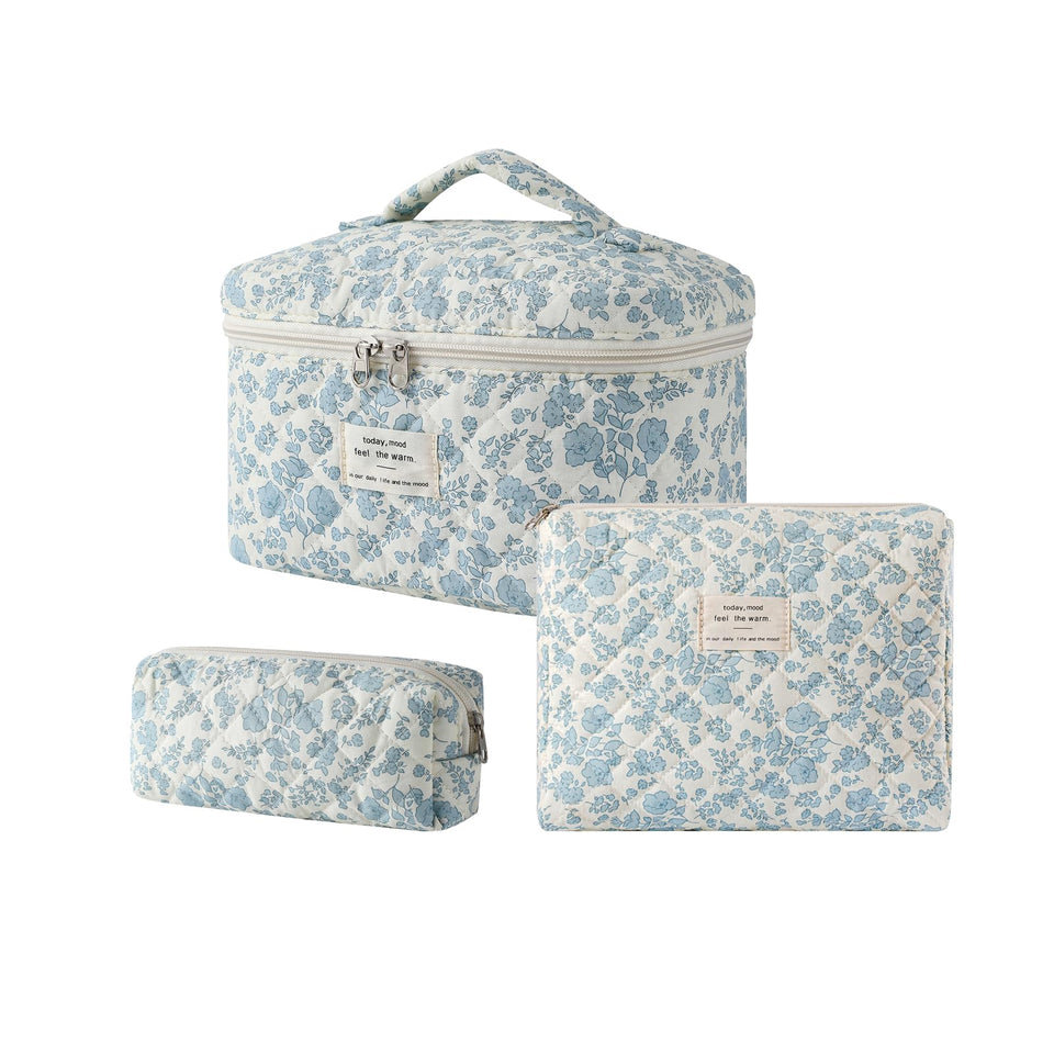 uekeboag coquette floral makeup bag large lightblue with spacious cosmetics compartments.