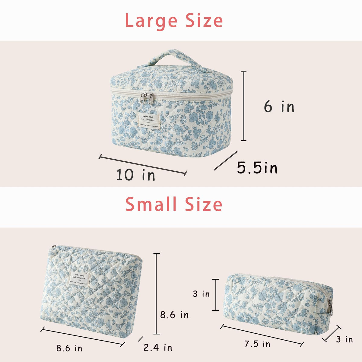uekeboag coquette floral makeup bag medium lightblue compact travel companion.