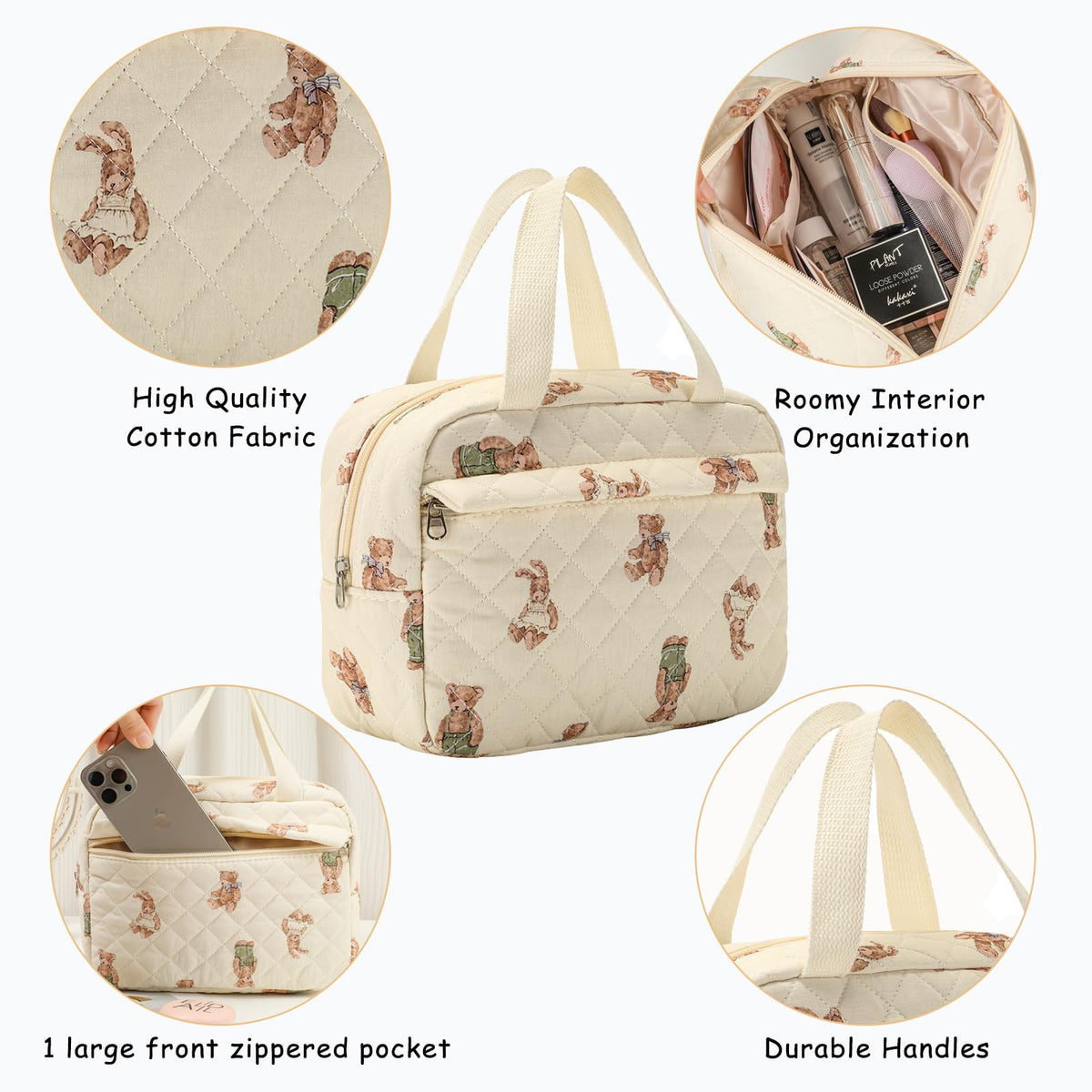 Cotton exterior with nylon lining of the Coquette bag for durability