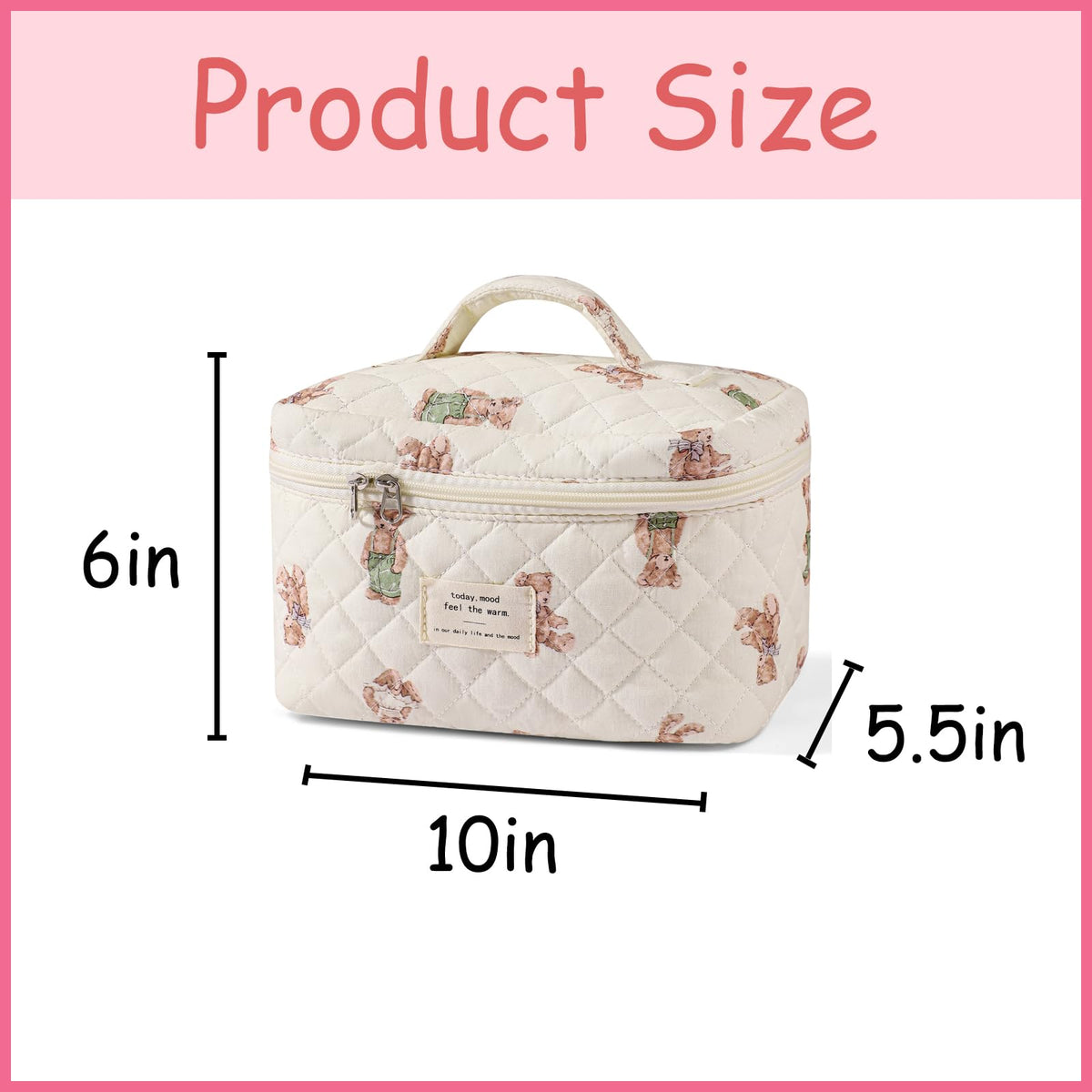 uekeboag floral cotton cosmetic bag interior layout facilitates easy access to brushes and tubes.
