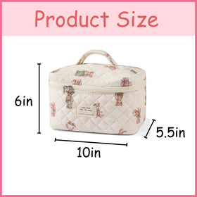 uekeboag floral cotton cosmetic bag interior layout facilitates easy access to brushes and tubes.
