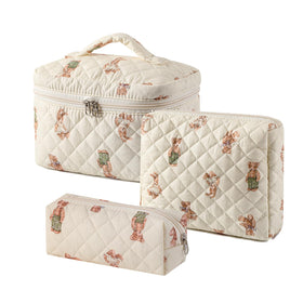 Uekeboag floral cotton makeup bag with large opening for quick cosmetic access.