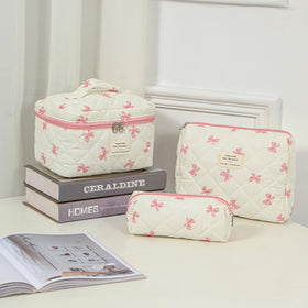 uekeboag floral interior view showing organized compartments for cosmetics and skincare.