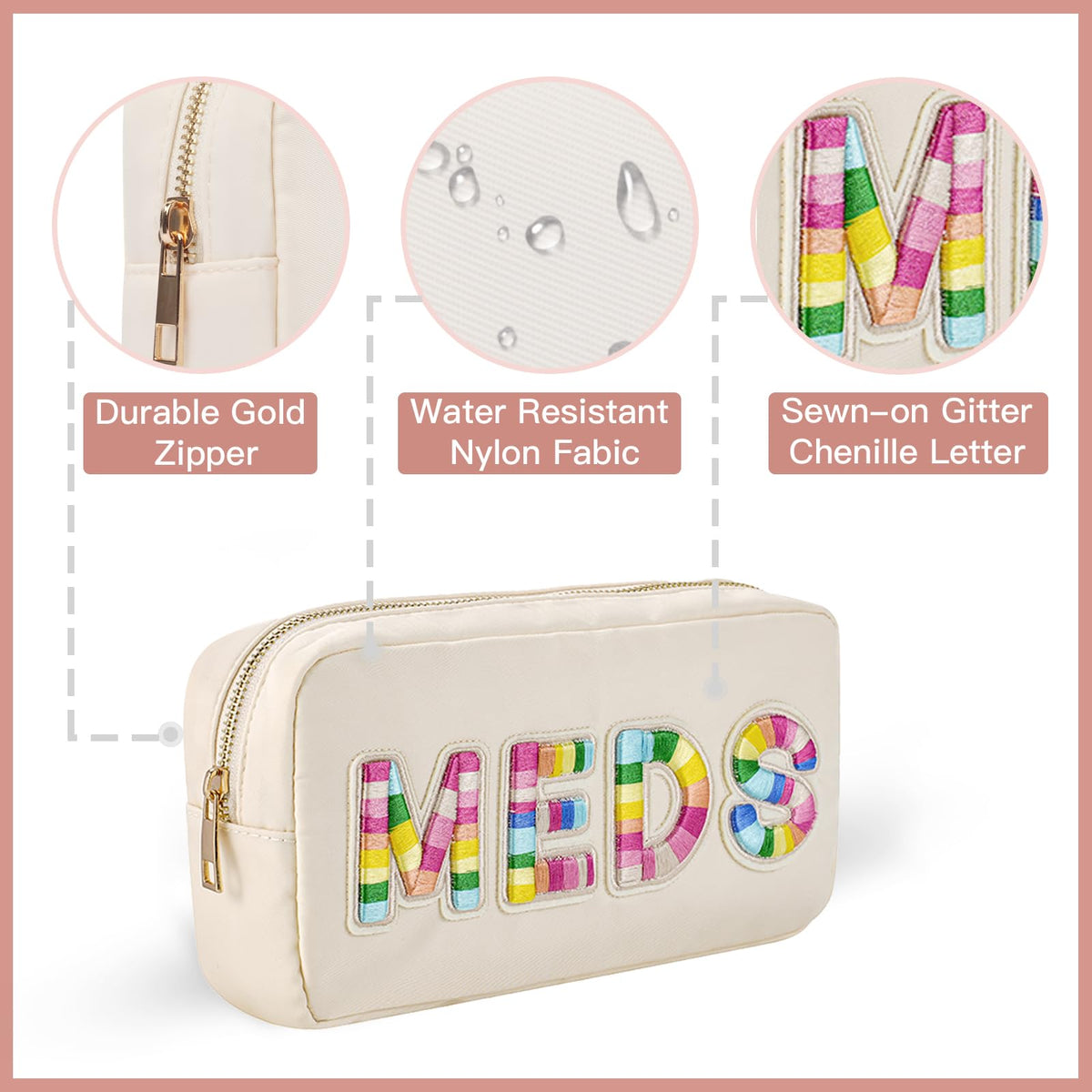 UEKEBOAG bag shows a gold glitter edge on patches for chic detail