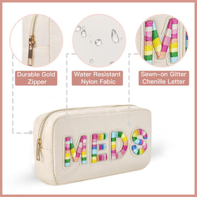 UEKEBOAG bag shows a gold glitter edge on patches for chic detail