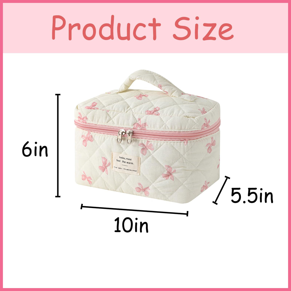 uekeboag large travel quilted makeup bag back view, elegant floral quilting adds everyday sophistication.
