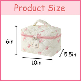 uekeboag large travel quilted makeup bag back view, elegant floral quilting adds everyday sophistication.
