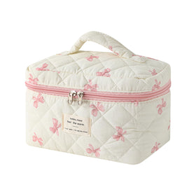 uekeboag large travel quilted makeup bag front view, floral pattern for stylish travel organization.