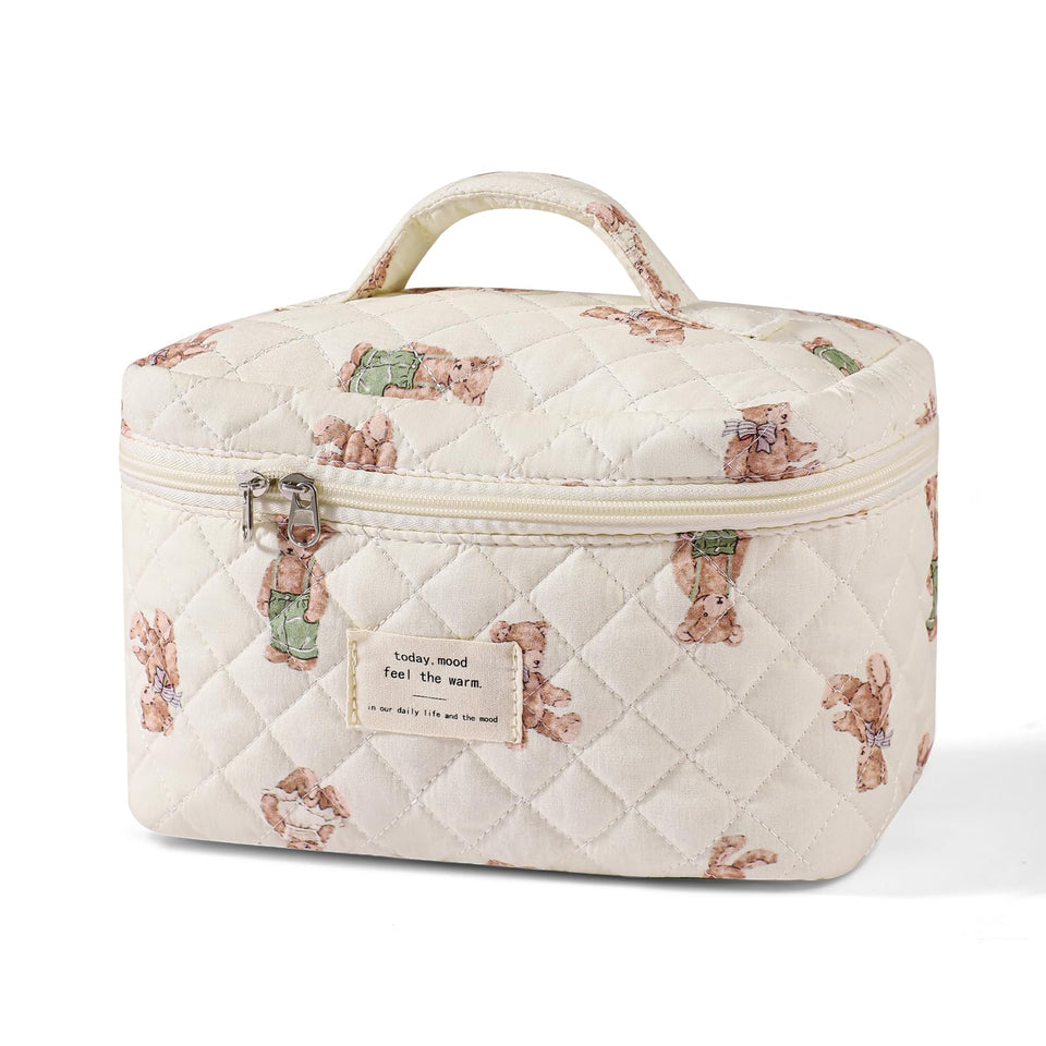 uekeboag large travel quilted makeup bag with floral pattern keeps cosmetics organized on the go.