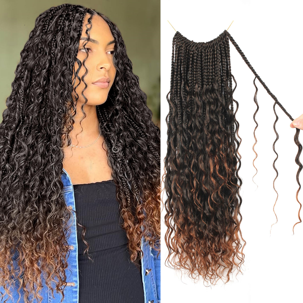UENOKIPS Goddess Box Braids 14inch closeup shows premium protein fiber texture and natural shine.